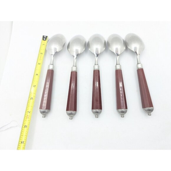 Laslo for Mikasa Silverware Plastic handle Burgundy faceted 17 Pieces HTF READ - Picture 5 of 16